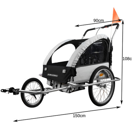 Kruzzel 3-in-1 Fietskar - 2-Zits - Jogger & Wandelwagen - Grijs