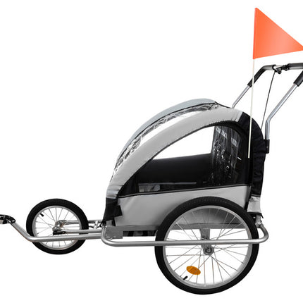 Kruzzel 3-in-1 Fietskar - 2-Zits - Jogger & Wandelwagen - Grijs