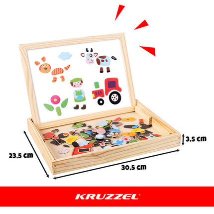 Kruzzel Dubbelzijdig Educatief Bord - 108 Delig - Houten Box