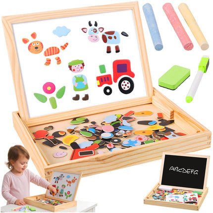 Kruzzel Dubbelzijdig Educatief Bord - 108 Delig - Houten Box