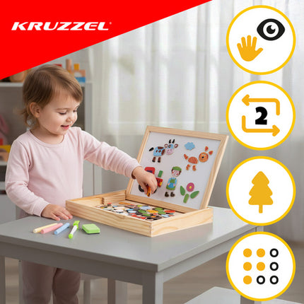 Kruzzel Dubbelzijdig Educatief Bord - 108 Delig - Houten Box