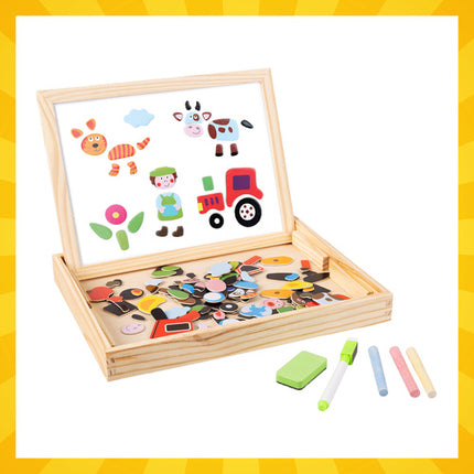 Kruzzel Dubbelzijdig Educatief Bord - 108 Delig - Houten Box