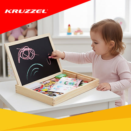 Kruzzel Dubbelzijdig Educatief Bord - 108 Delig - Houten Box
