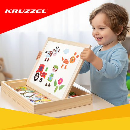 Kruzzel Dubbelzijdig Educatief Bord - 108 Delig - Houten Box