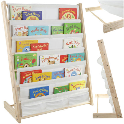 Kruzzel Kinderboekenrek - 6 Planken - Hout & Stof - 79 x 62,5 x 30 cm