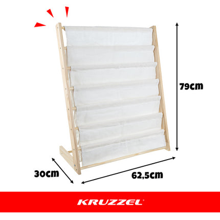 Kruzzel Kinderboekenrek - 6 Planken - Hout & Stof - 79 x 62,5 x 30 cm