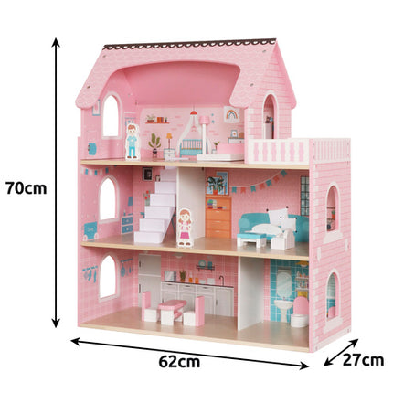 Kruzzel Groot Houten Poppenhuis - 3 Etages - Inclusief LED & Meubels