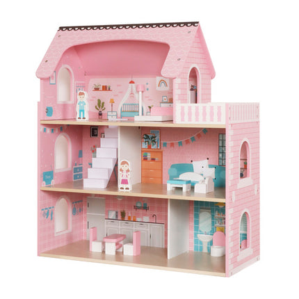 Kruzzel Groot Houten Poppenhuis - 3 Etages - Inclusief LED & Meubels