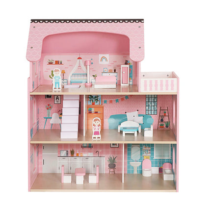 Kruzzel Groot Houten Poppenhuis - 3 Etages - Inclusief LED & Meubels