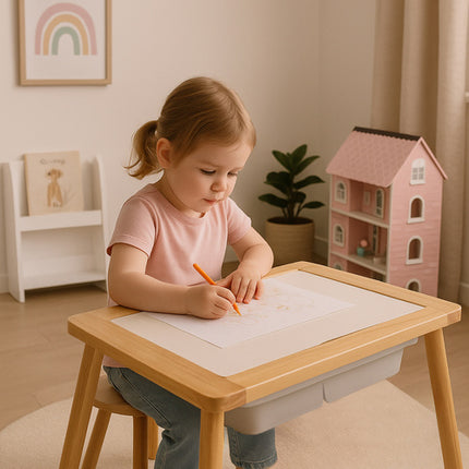 Kruzzel Houten Educatieve Speeltafel met Stoel - Sensorisch & Montessori