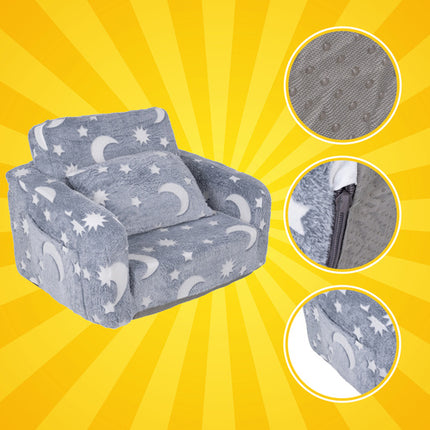 Kruzzel Kinderfauteuil - 2-in-1 Zit- en Ligstoel - Fluorescerend - Pluche