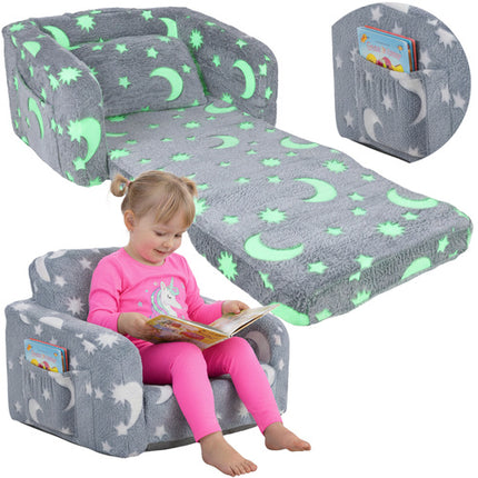 Kruzzel Kinderfauteuil - 2-in-1 Zit- en Ligstoel - Fluorescerend - Pluche