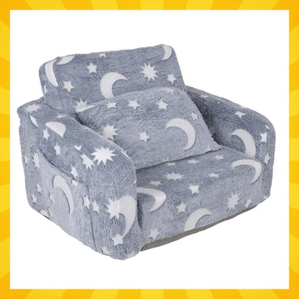 Kruzzel Kinderfauteuil - 2-in-1 Zit- en Ligstoel - Fluorescerend - Pluche