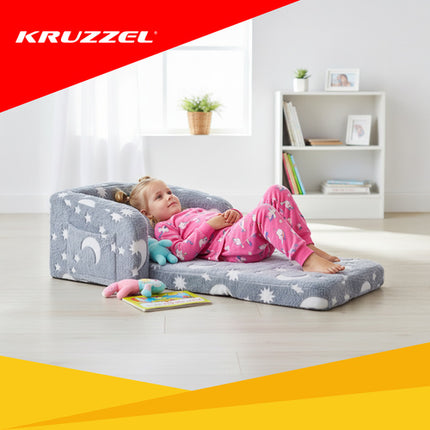 Kruzzel Kinderfauteuil - 2-in-1 Zit- en Ligstoel - Fluorescerend - Pluche