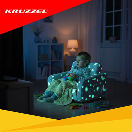 Kruzzel Kinderfauteuil - 2-in-1 Zit- en Ligstoel - Fluorescerend - Pluche