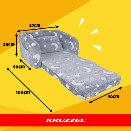 Kruzzel Kinderfauteuil - 2-in-1 Zit- en Ligstoel - Fluorescerend - Pluche