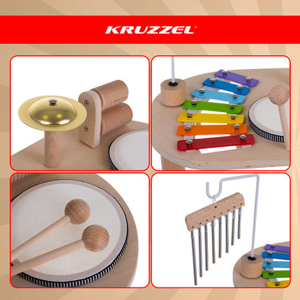 Kruzzel Houten Muziektafel - Educatief Speelgoed met Trommel & Bekken