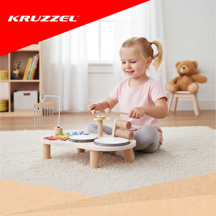 Kruzzel Houten Muziektafel - Educatief Speelgoed met Trommel & Bekken