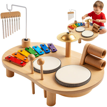 Kruzzel Houten Muziektafel - Educatief Speelgoed met Trommel & Bekken