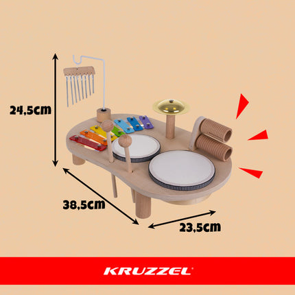 Kruzzel Houten Muziektafel - Educatief Speelgoed met Trommel & Bekken