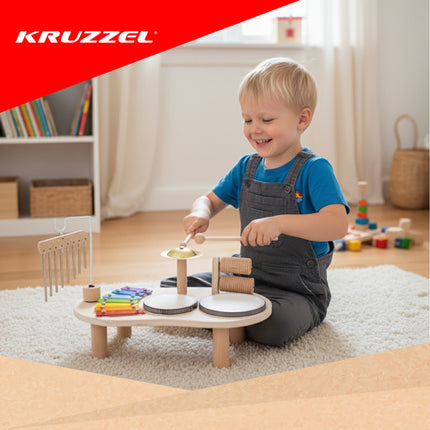 Kruzzel Houten Muziektafel - Educatief Speelgoed met Trommel & Bekken