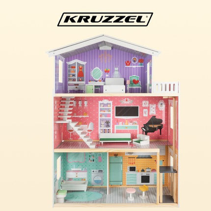 Kruzzel Groot Poppenhuis - 114 cm - Met Lift en Meubels