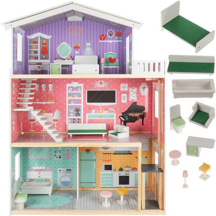Kruzzel Groot Poppenhuis - 114 cm - Met Lift en Meubels