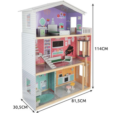 Kruzzel Groot Poppenhuis - 114 cm - Met Lift en Meubels