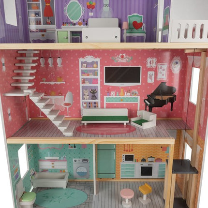 Kruzzel Groot Poppenhuis - 114 cm - Met Lift en Meubels