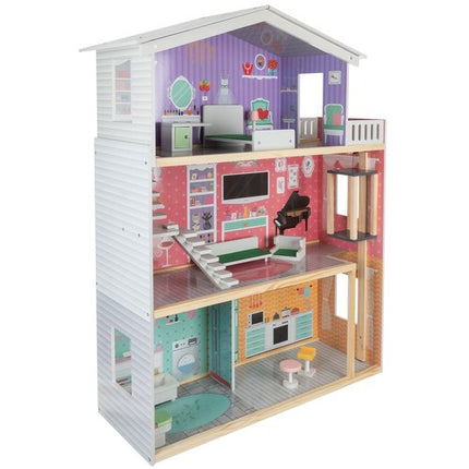 Kruzzel Groot Poppenhuis - 114 cm - Met Lift en Meubels