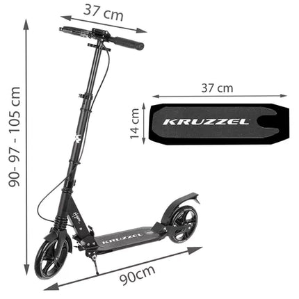 Kruzzel Hyperion B Opvouwbare Step - Grote Wielen - Zwart