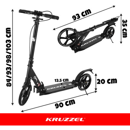Kruzzel Hyperion B Step - 200 mm Wielen - Inklapbaar - Zwart/Wit