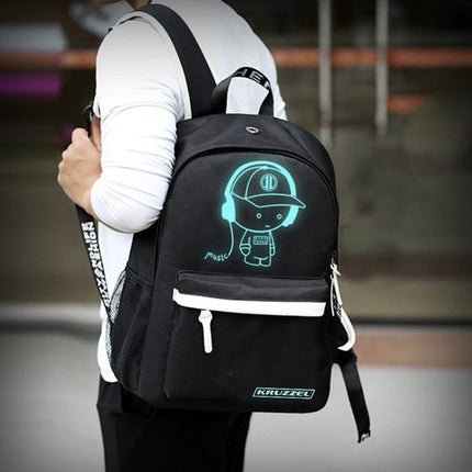 Kruzzel USB Rugzak met LED en Reflectie - 19L - Zwart - Voor School en Werk