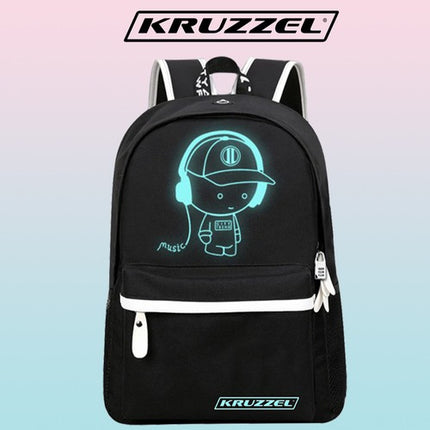 Kruzzel USB Rugzak met LED en Reflectie - 19L - Zwart - Voor School en Werk