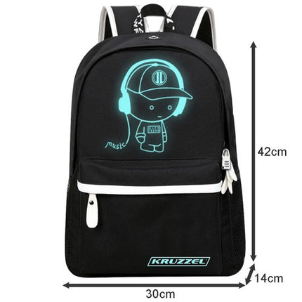 Kruzzel USB Rugzak met LED en Reflectie - 19L - Zwart - Voor School en Werk