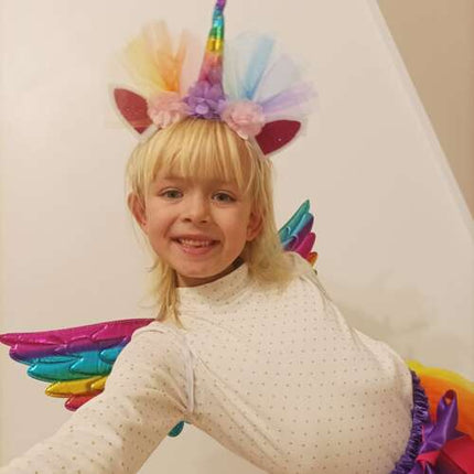 Kruzzel Eenhoorn Kostuumset - 3-Delig - Rokje, Vleugels & Hoofdband - Regenboog