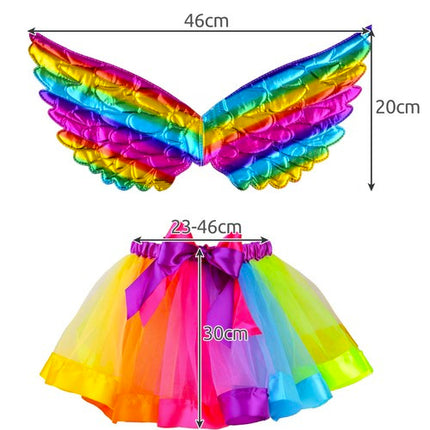 Kruzzel Eenhoorn Kostuumset - 3-Delig - Rokje, Vleugels & Hoofdband - Regenboog