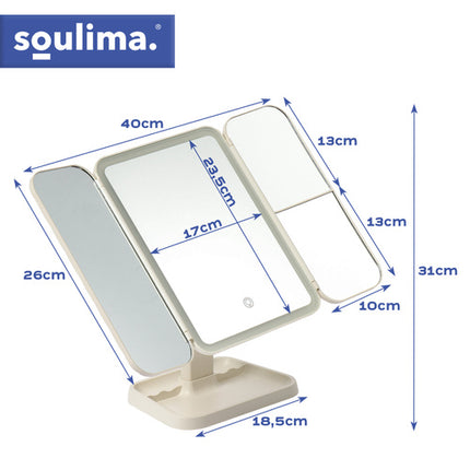 Soulima LED Make-up Spiegel - Opvouwbaar - 3-Delig - Met Vergroting