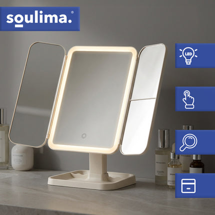 Soulima LED Make-up Spiegel - Opvouwbaar - 3-Delig - Met Vergroting
