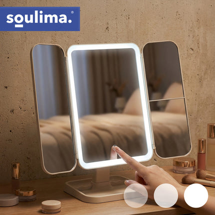 Soulima LED Make-up Spiegel - Opvouwbaar - 3-Delig - Met Vergroting