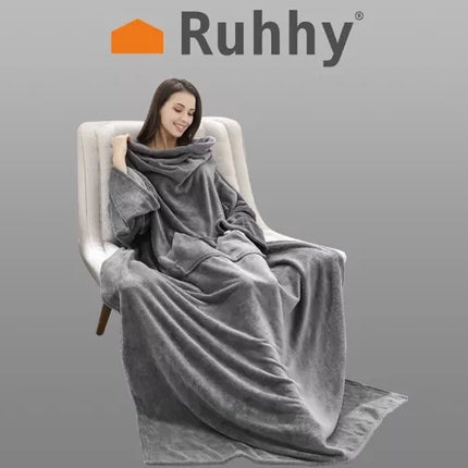 Ruhhy 22649 Deken-Badjas - XXL - Lichtgrijs - Warm & Comfortabel