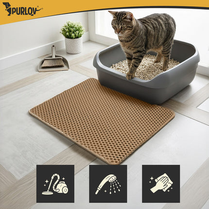 Purlov Kattenbakmat - 60 x 45 cm - Beige - Dubbellaags EVA-schuim