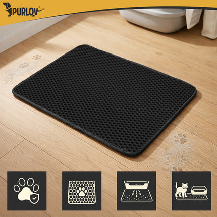 Purlov Kattenbakmat - 60 x 45 cm - Zwart - Dubbellaags EVA-schuim