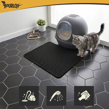 Purlov Kattenbakmat - 60 x 45 cm - Zwart - Dubbellaags EVA-schuim