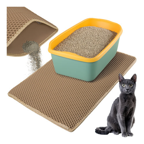 Purlov Kattenbakmat - 75 x 55 cm - Beige - Dubbellaags EVA-schuim