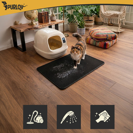 Purlov Kattenbakmat - 75 x 55 cm - Zwart - Dubbellaags EVA-schuim