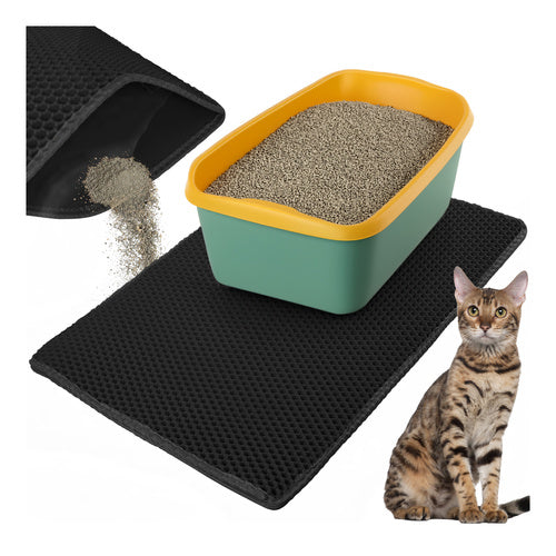 Purlov Kattenbakmat - 75 x 55 cm - Zwart - Dubbellaags EVA-schuim