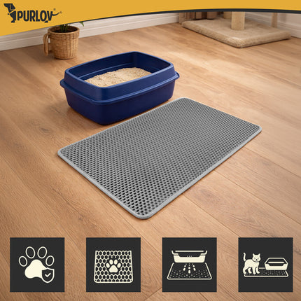 Purlov Kattenbakmat - 75 x 55 cm - Grijs - Dubbellaags EVA-schuim