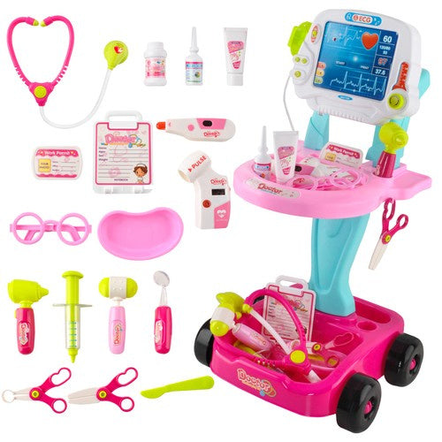 Kruzzel Little Doctor Set - Medische Dokterstrolley - 18-Delig - Roze