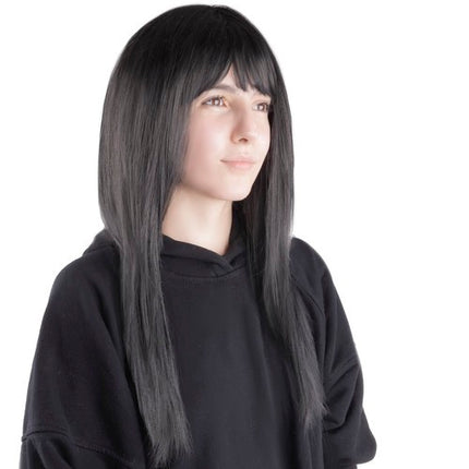 Soulima Lange Damespruik met Pony - 67 cm - Zwart - Synthetisch Haar